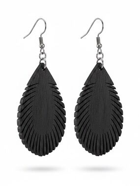 Black Carved Teardrop Dangle Earrings - Women Jewelry
